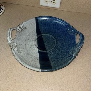 Stoneware Pottery Tray Platter Dish w Handles